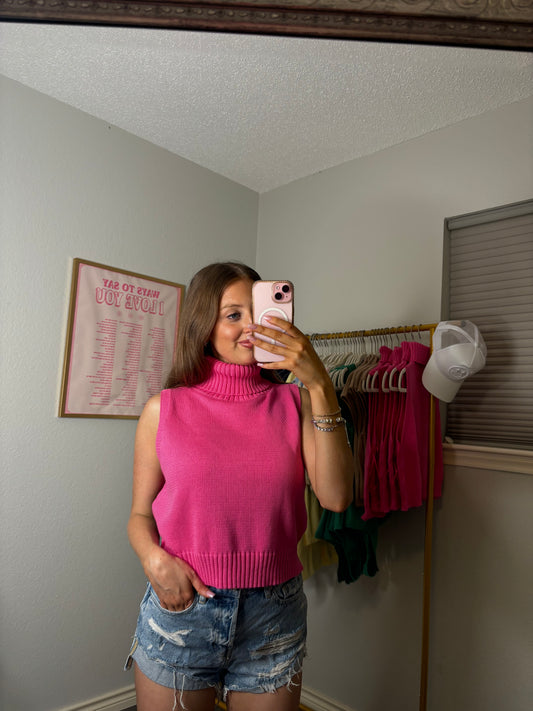 Veronica Turtle Neck Tank- Pink