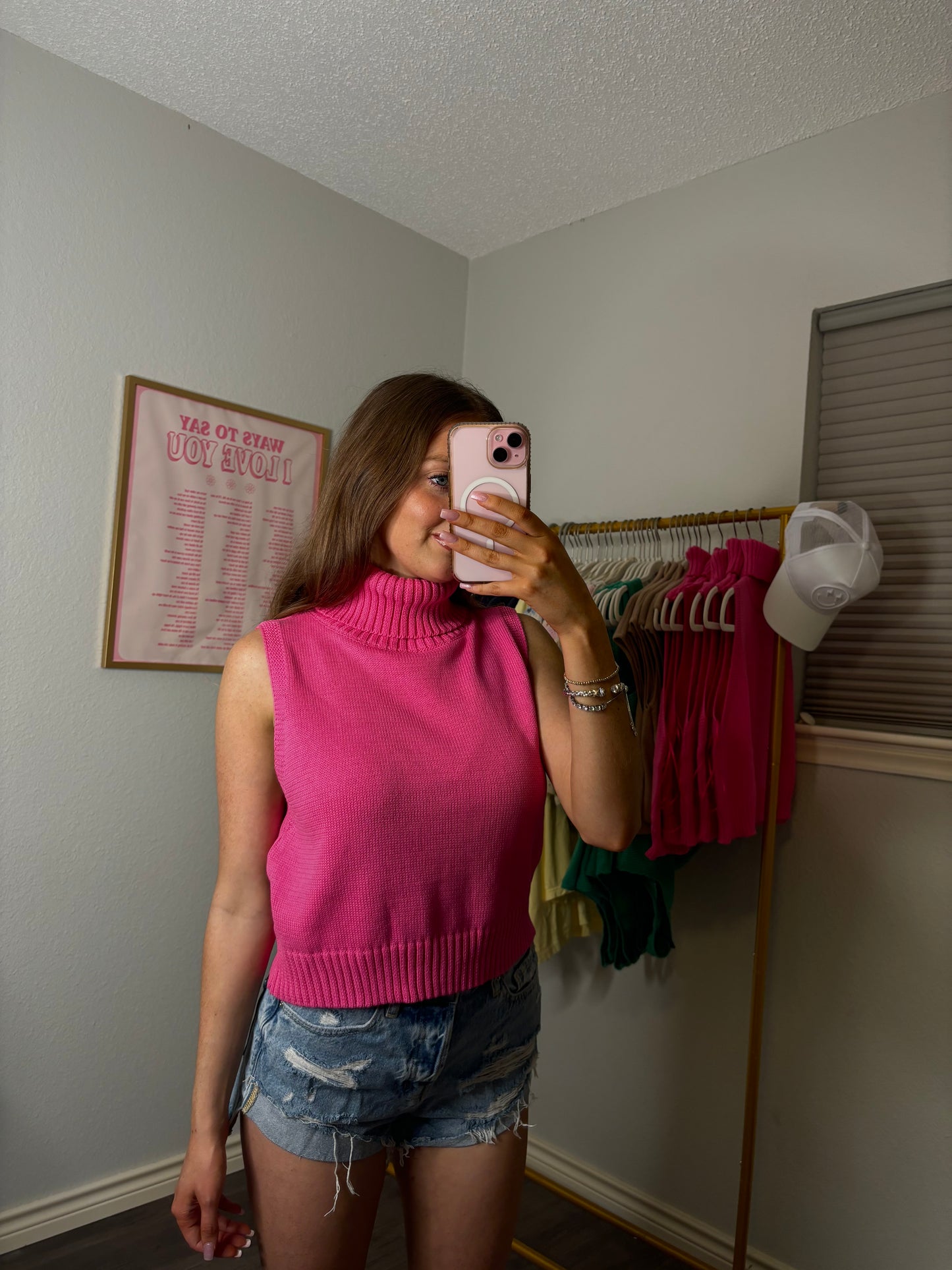 Veronica Turtle Neck Tank- Pink