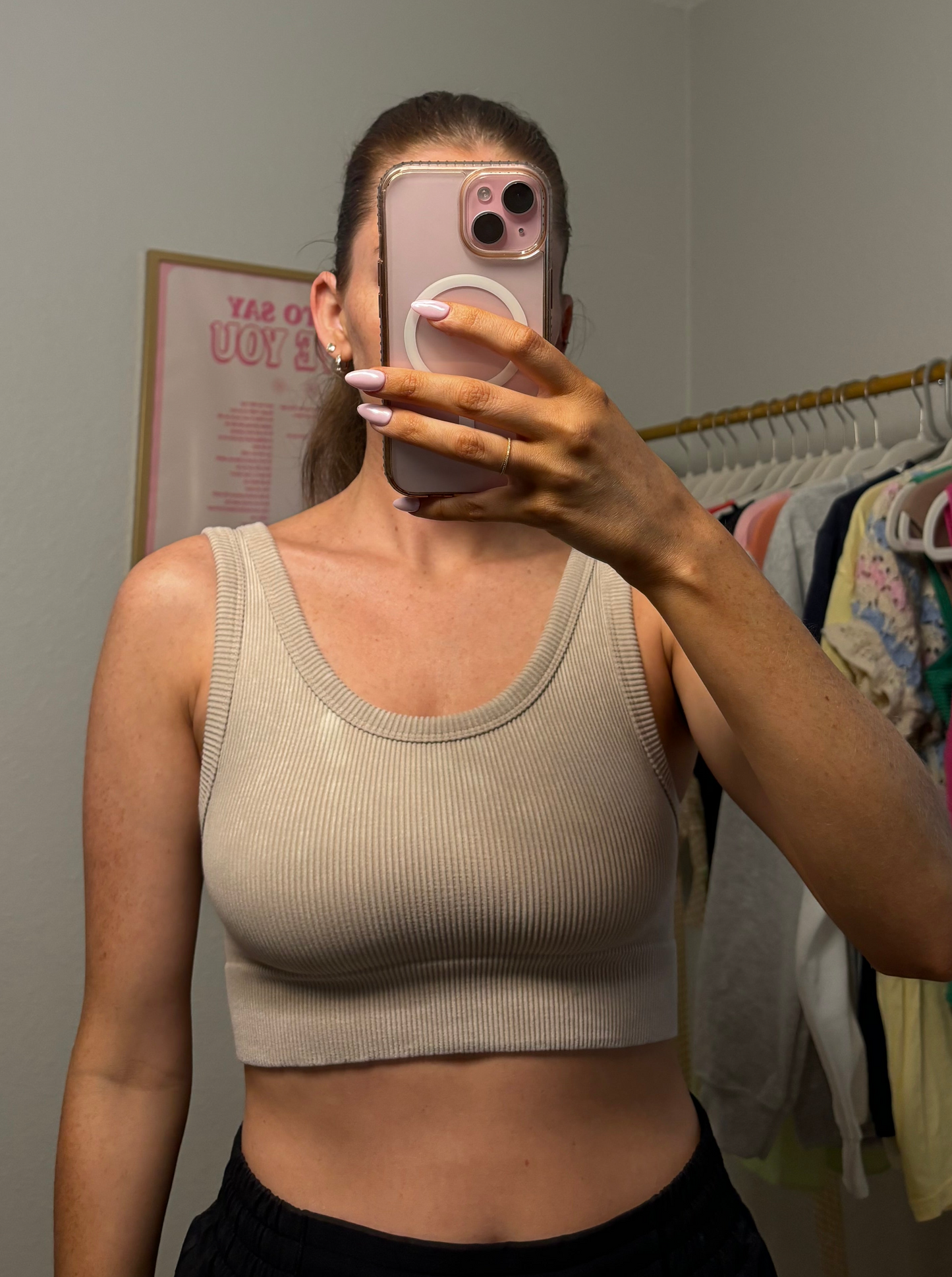 Cropped Tank Top - Tan