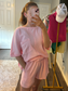 Micah Waffle Knit Oversize Tee and Shorts Set - Pink